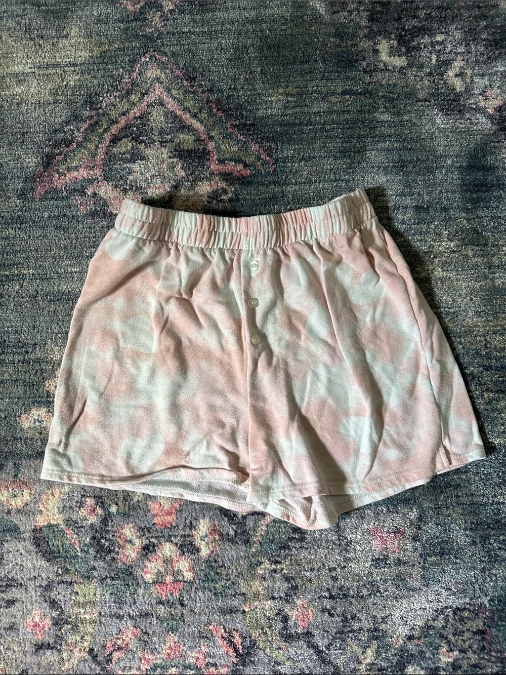 Grayson Threads Women’s Pink Heart Tie-Dye Sleep Shorts with Faux Button Front